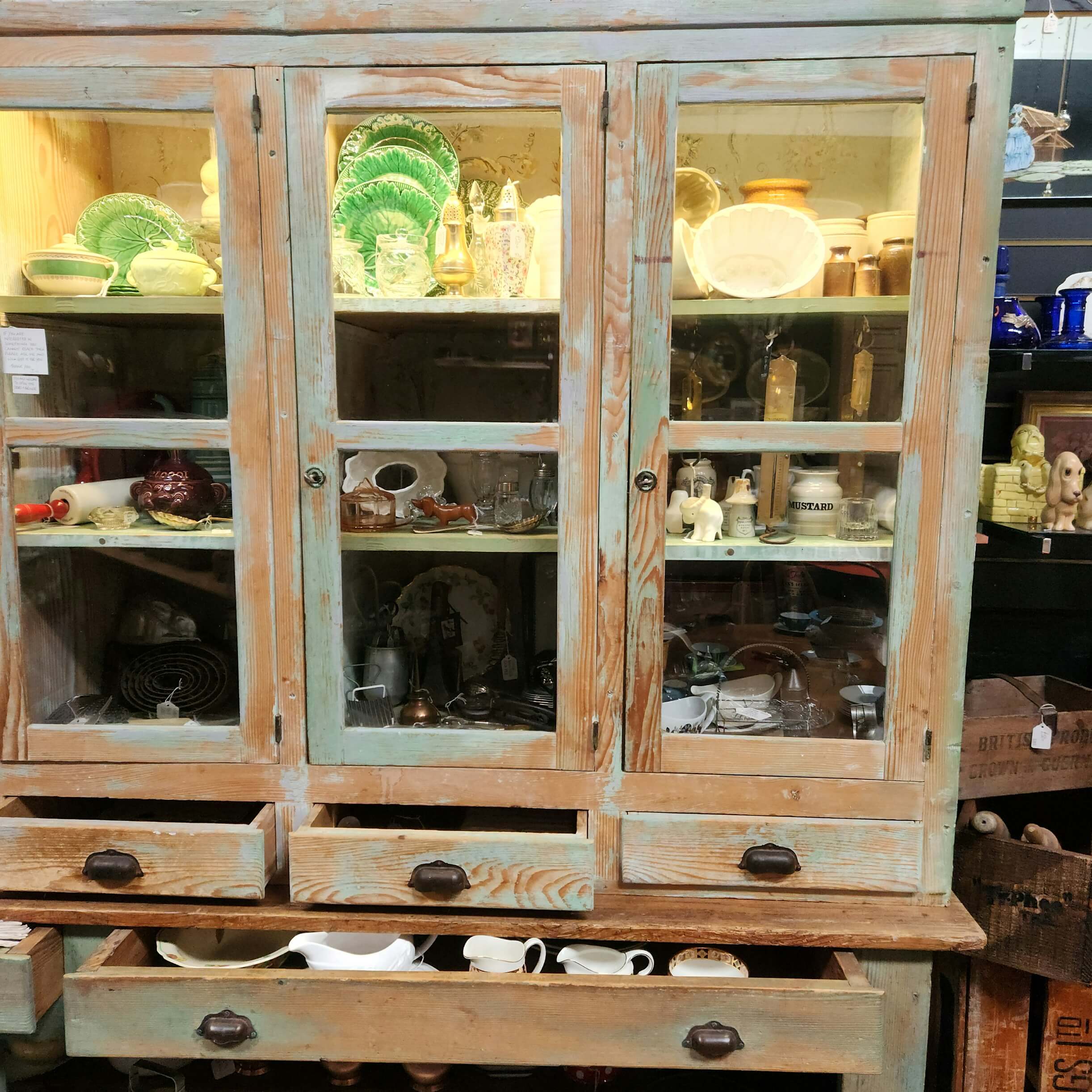Glazed
                      dresser in green paint